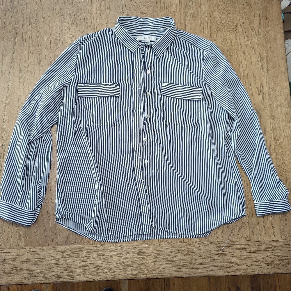 Navy blue and white striped shirt size XL Loft